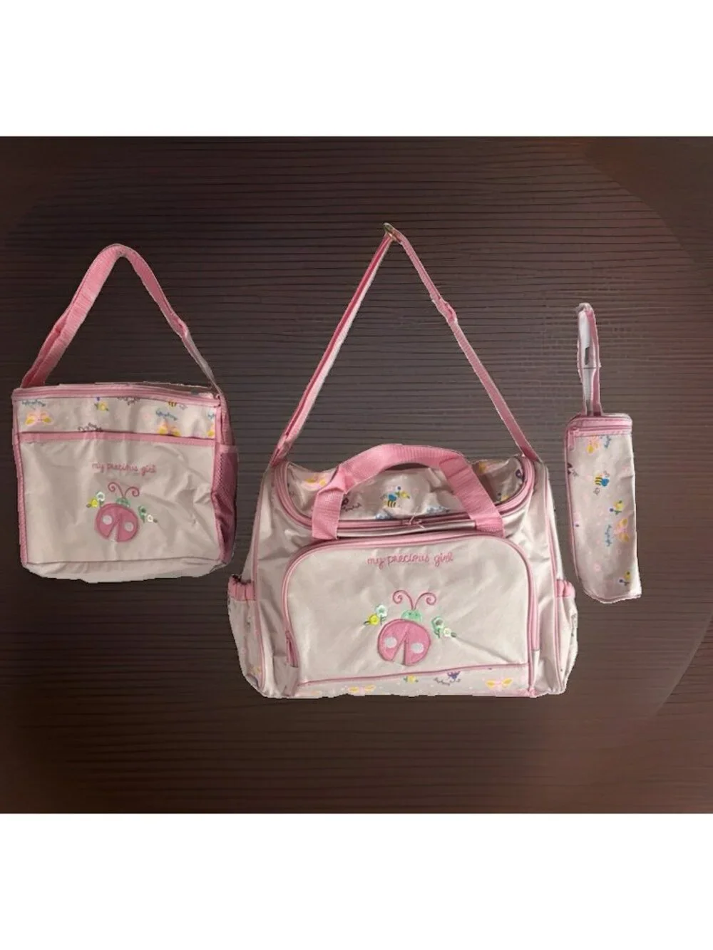 4 Pc Baby Nappy Diaper Bag Set Mother nursing lot my Precious Girl Pink Ladybug